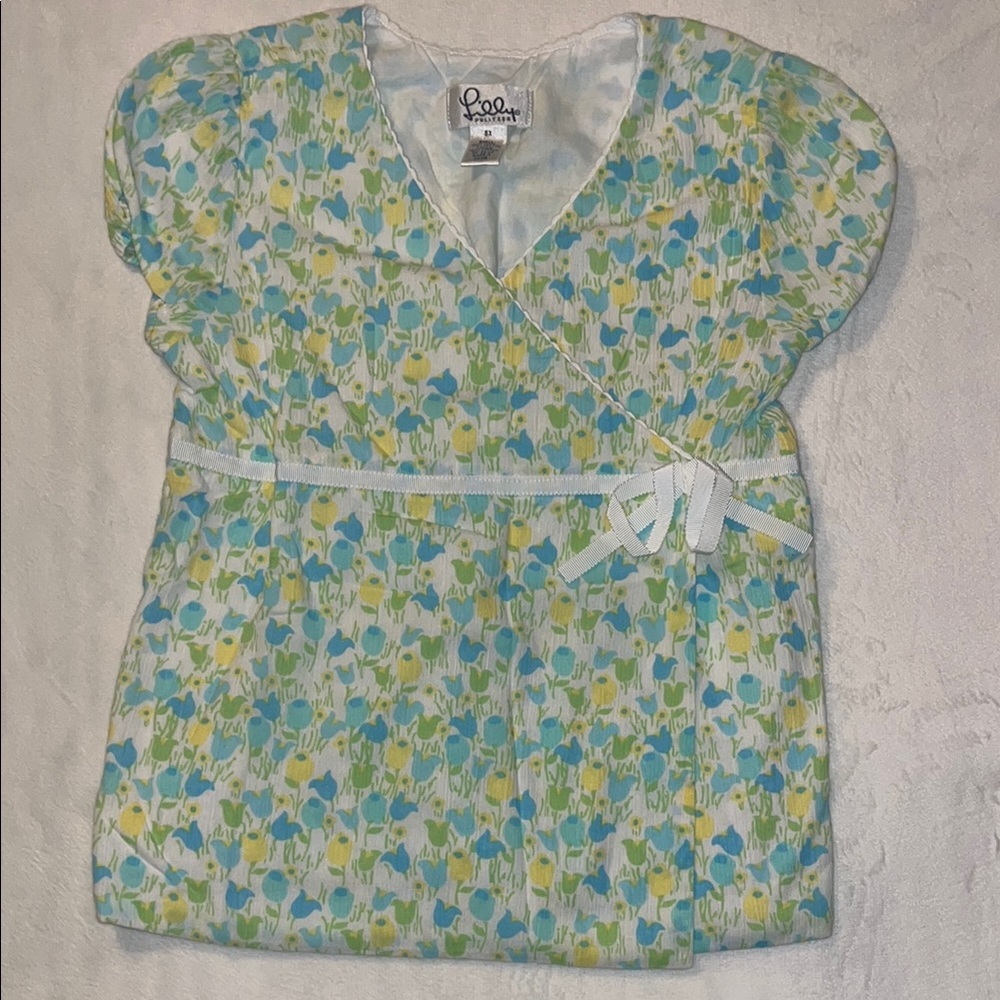 Lilly Pulitzer Kids Floral Wrap Top - Blue and Green girl 6X